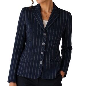 Carlisle Women Black Pinstripe Blazer SZ 6 Wool Blend Button Front Professional